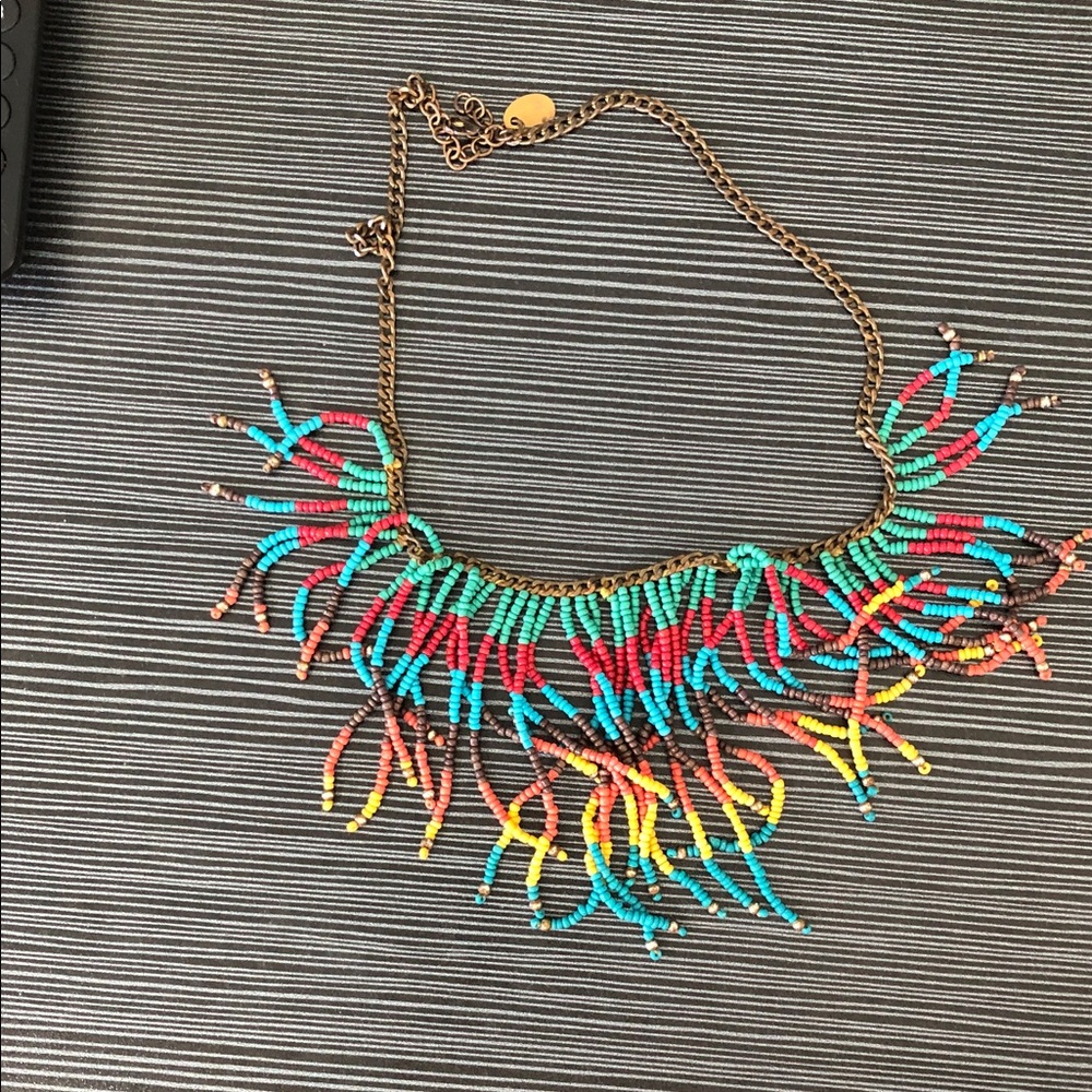 ZAD Multicolor Beaded Fringe Necklace with copper Tone Chain